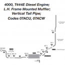 International 4000 T444E Diesel Exhaust Layout, L.H. Frame, Vertical Tail Pipe, Codes 07ACU, 07ACW