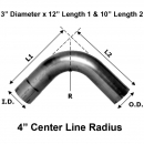 3" Dia 12" Length 1 & 10" Length 2 90 Degree Elbow