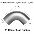 4" Dia 10" Length 1 & 12" Length 2 Short Radius 90 Degree Elbow