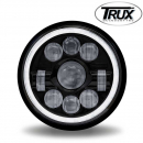 Black LED Round Projector Headlight with White Auxiliary Ring
