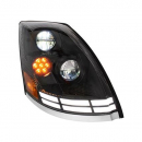 Volvo VN/VNL 2003 Through 2017 Black LED Headlight With Dual Color LED Light Bars