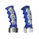 Thread-On Blue Pistol Grip Gearshift Knob With Chrome Skulls 13/15/18 Speed Adapter