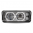 LED Projector Headlight Assembly With Auxiliary Halo Rings And Housing Bucket