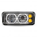 LED Projector Headlight Assembly With Auxiliary Halo Rings And Housing Bucket