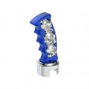 Thread-On Blue Pistol Grip Gearshift Knob With Chrome Skulls 13/15/18 Speed Adapter