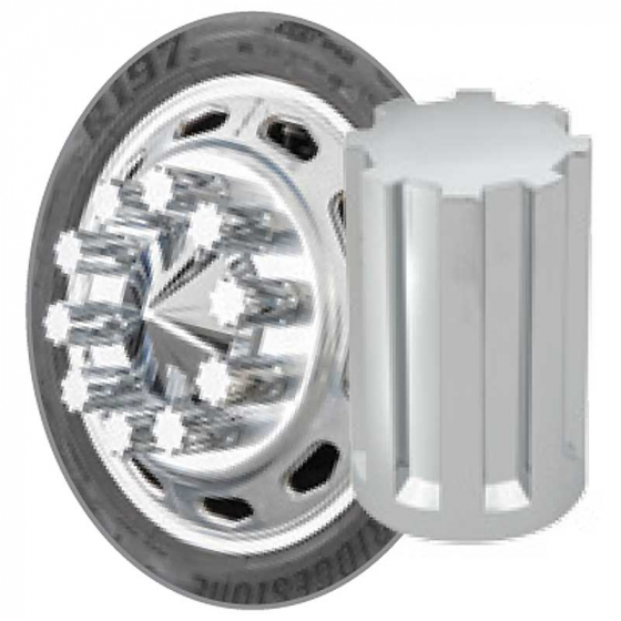 Chrome 33mm x 3 1/2" Gear Style Nut Cover in Push or Thread On