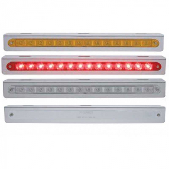 Stainless Steel Light Bracket with 14 LED 12 Inch Strip Light - Red or Amber LED, 3 Prong Functionality, Fits Most Trucks