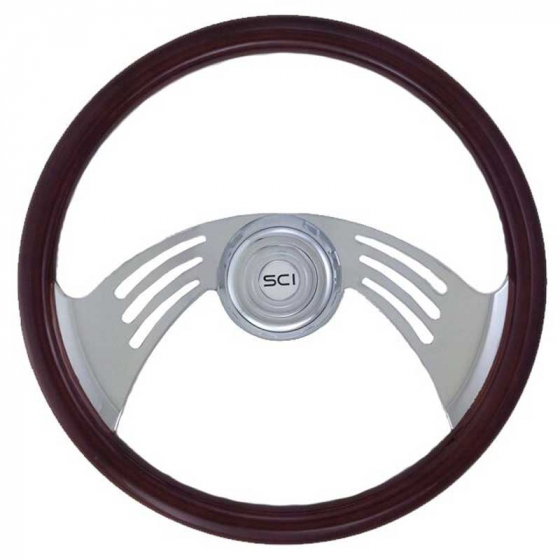 18 Inch Flight Wood Rim with Curved Chrome 2 Spoke & Cutouts