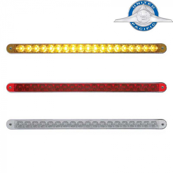 19 LED 12 Inch Turn Signal Bar with Chrome Bezel, Amber/Red LEDs, United Pacific, Fits Most Trucks