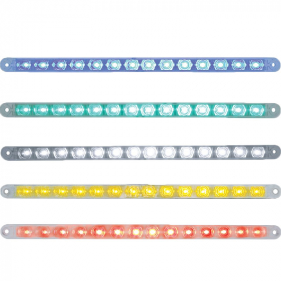 14 LED 12 Inch Flush Mount Strip Light - Blue, Green, White, Amber, Red LEDs - Clear/Chrome Lens - Fits Most Trucks - United Pacific 2 Year Warranty