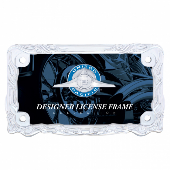 Chrome/Black Flame Motorcycle License Plate Frame - Stylish and Durable Fit