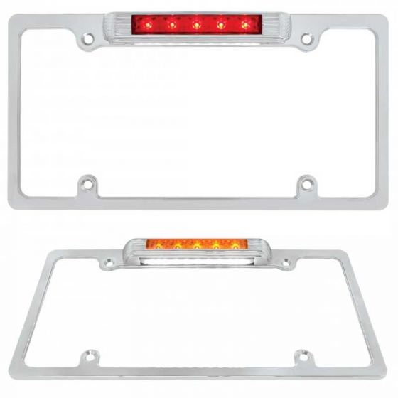 Chrome License Plate Frame with 5 LED Brake+11 LED Plate Light