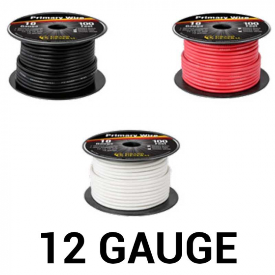 Primary 12 Gauge Wire in 25 Ft or 100 Ft Roll with Spool