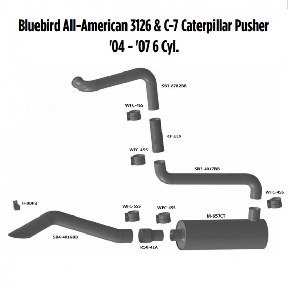 Bluebird All American 3126, C7 Caterpillar Pusher Exhaust Layout