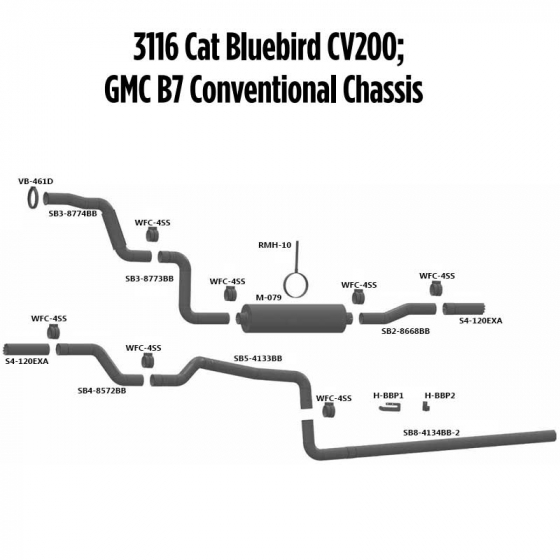 3116 Cat Bluebird CV200; GMC B7 Conventional Exhaust Layout