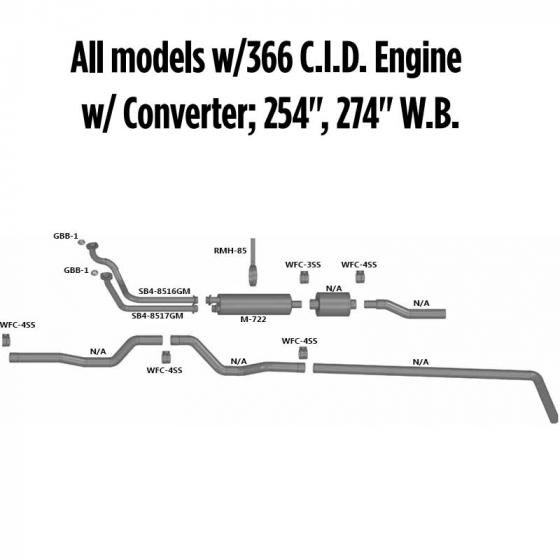 Bluebird All Models, 366 CID Engine w/ Converter Exhaust Layout