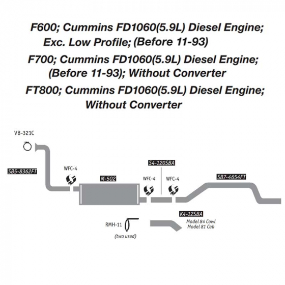 Ford Cummins FD1060 (5.9L) Diesel Engine Exhaust Layout (F600)