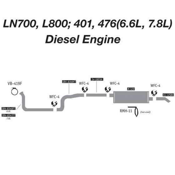 Ford Diesel 401, 476 (6.6L, 7.8L) Engine Exhaust Layout