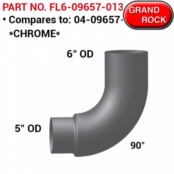 Freightliner Replacement 6 Inch Reduced to 5 Inch Chrome Pipe Replaces 04-09657-013