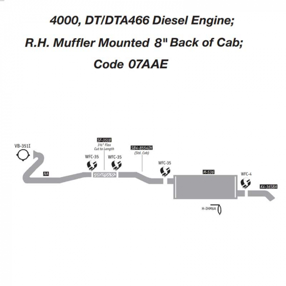 International 4000, DT/DTA466 Diesel Engine Exhaust Layout; 8"