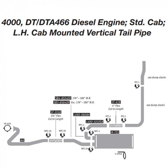 International 4000, DT/DTA466 Diesel Exhaust Layout; Std. Cab