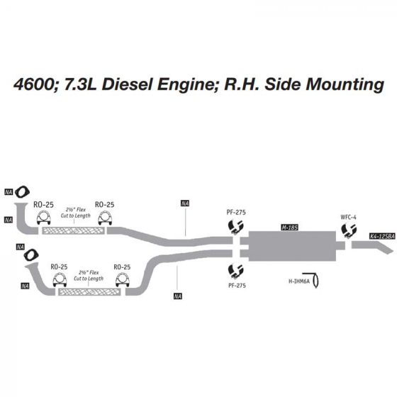 International 4600; 7.3L Diesel Exhaust Layout; R.H. Side Mount