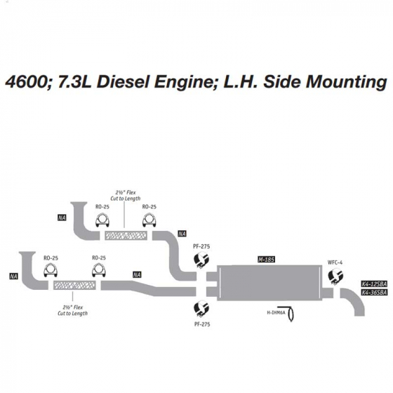 International 4600; 7.3L Diesel Exhaust Layout; L.H. Side Mount