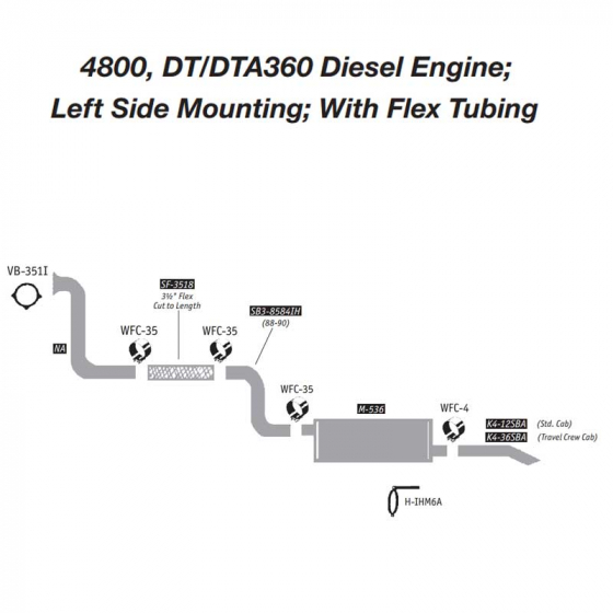 International 4800, DT/DTA360 Exhaust Layout; L.eft Side Mount