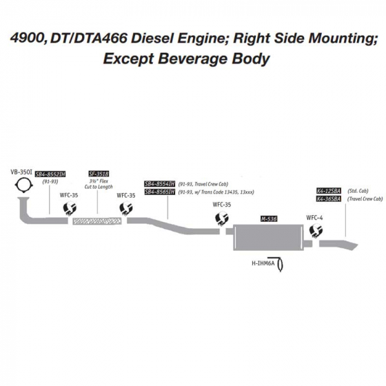 International 4900, DT/DTA360 Exhaust Layout