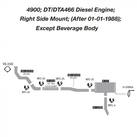 International 4900; DT/DTA466 Diesel Exhaust Layout; Right Mount