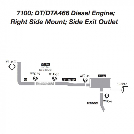 International 7100; DT/DTA466 Diesel Engine Exhaust Layout