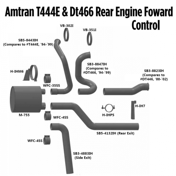 Amtran T444E & DT466 Rear Engine Forward Control Exhaust Layout