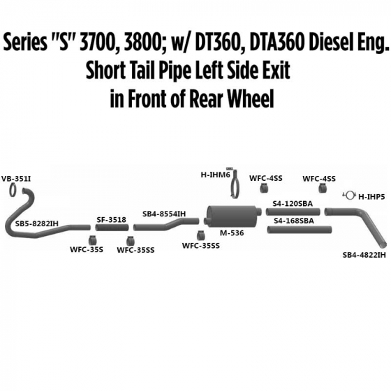 Series "S" 3700, 3800 Short Tail Pipe Exhaust Layout