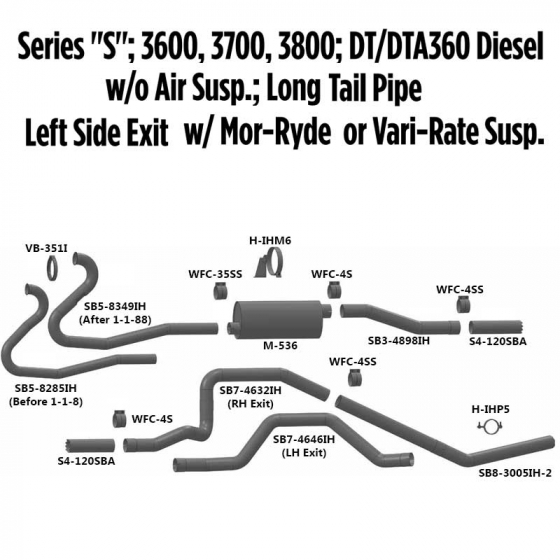 Series "S" 3600, 3700, 3800DT/DTA36 Diesel Engine Exhaust Layout