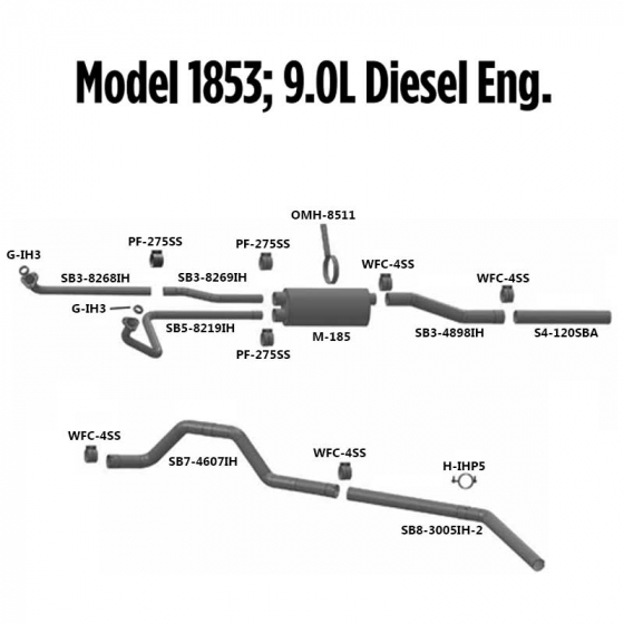 International Model 18532 9.0L Diesel Engine Exhaust Layout