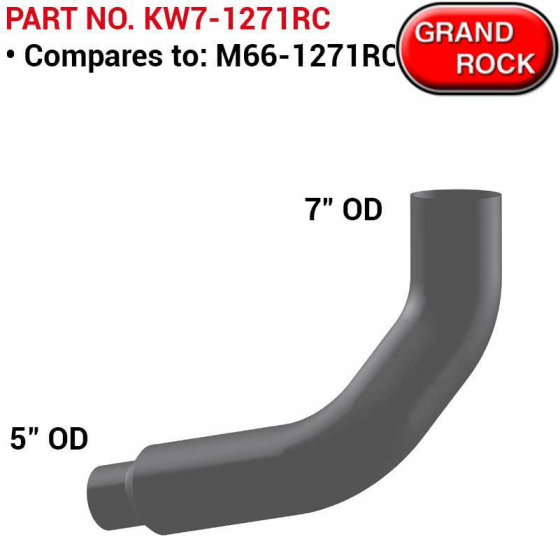 Kenworth 7 to 5 Inch Right Side Chrome Replacement Pipe for Aerocabs with Dual Round Catalyst/Mufflers