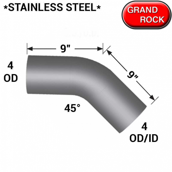 Stainless Steel 4 In Diameter 9 In Length 45 Degree Elbow Pipe - (GR-L445-0909S4S) 4" OD/OD