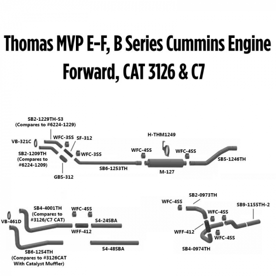 Thomas MVP E-F, B Series Cummins, CAT3126 & C7 Exhaust Layout