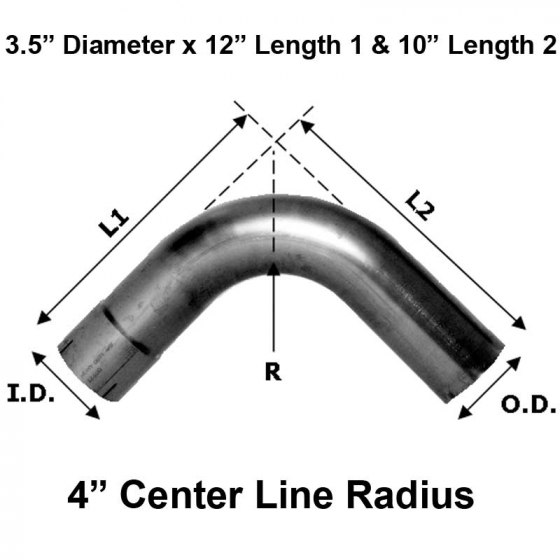 3.5" Diameter 12" Length 1 & 10" Length 2 90 Degree Elbow