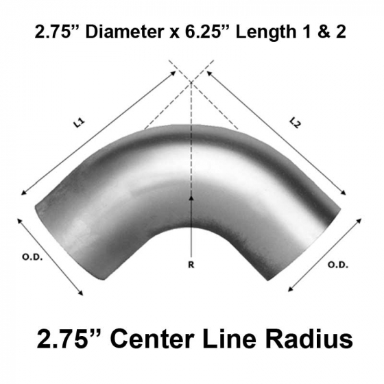 2.75" Dia 6.25" Length Short Radius 90 Degree Aluminized Elbow