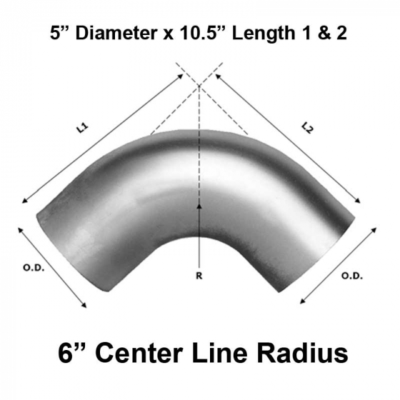 5" Diameter 10.5" Length Short Radius 90 Degree Elbow