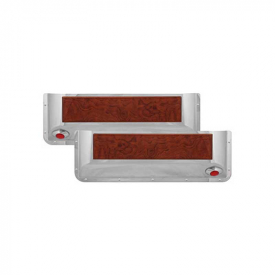 Stainless Steel Door Pockets with Rosewood Trim and Red LED Light for Peterbilt 359/370