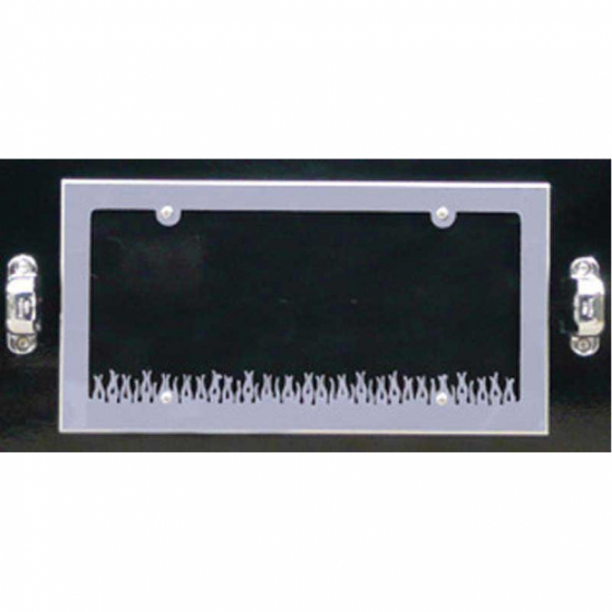 Flames on Bottom License Plate Frame - Stainless Steel, Fits Most Models, Roadworks 1 Year Warranty