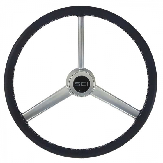 20 Inch Retro Black Leather Steering Wheel w/ 3 Spokes
