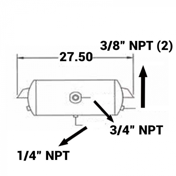 9.5" Diameter Air Tank 27.50" Length W/ 3/4" Main Port