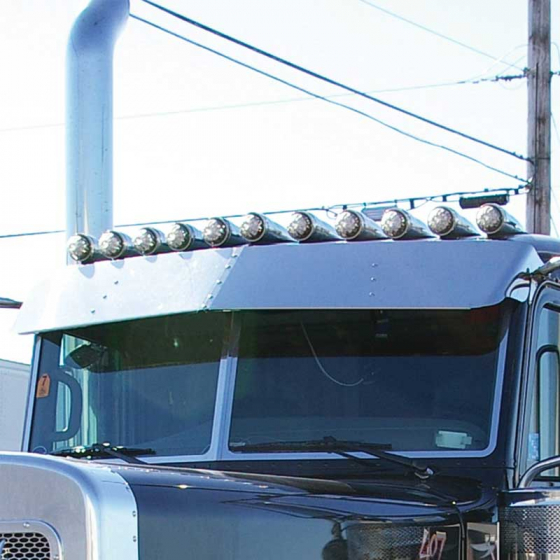 Peterbilt Low Roof Visor 2004 & Up - (TX-TSUN-P21LC) With 10 - 2 Inch Clear LEDs - Add $101.04