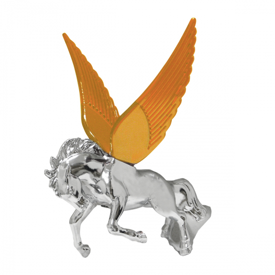Chrome Fighting Stallion Hood Ornament with or without Wings (GG48071) Amber Wings