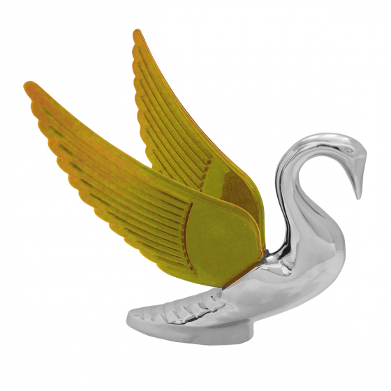 Chrome Swan Bugler Hood Ornament with Chrome or Colored Wings (GG48091) Amber Wings