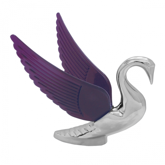 Chrome Swan Bugler Hood Ornament with Chrome or Colored Wings (GG48095) Purple Wings