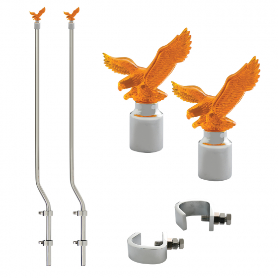 Chrome Amber 49 Inch Long Eagle Style Lighted Bumper Guides With Chrome Steel Clamps For Steel Bumper